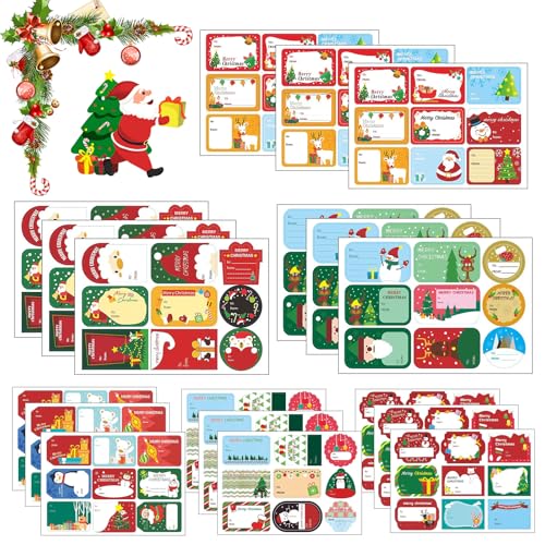 JAMSSOW 162 Stück Weihnachtssticker,Geschenkaufkleber Weihnachten,Geschenk saufkleber,Weihnachtsaufkleber Selbstklebend für Weihnachten Weihnachtsmann Weihnachtsbaum Schneemann von JAMSSOW