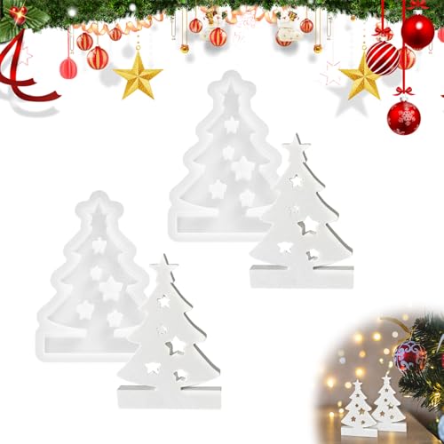 JAMSSOW 2 Stück Silikonformen Gießformen Weihnachtsbaum, Weihnachtsbaum Teelichthalter Kerzenformen, Weihnachten Silikonform Seifenform Epoxidharz Für Sojawachs Kerzen, Seife, Gips, Handwerk von JAMSSOW