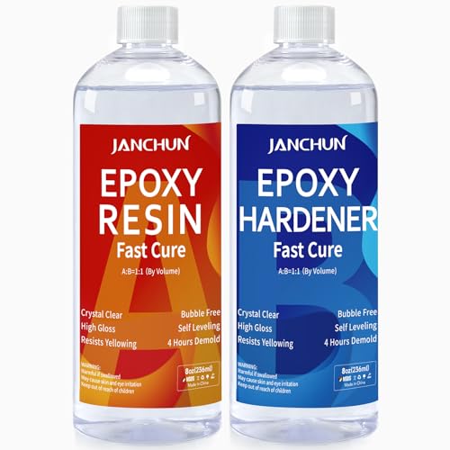 JANCHUN 472ml/16oz Epoxidharz Set Anfänger Epoxidharz mit Härter 1:1 Volumenverhältnis - 2K Harz Glasklar Geruchsarm UV-Schutz Gießharz für Holz, Kunst, Handwerk, Bodenbeschichtung, River-Tische von JANCHUN