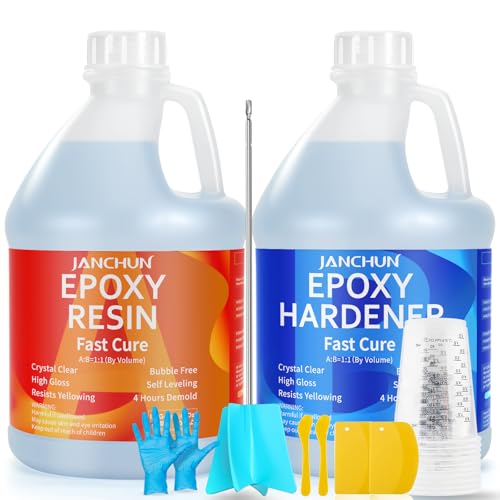 JANCHUN Epoxidharz Set 3786ml/128oz- Epoxidharz mit Härter 1 Gallone kristallklares Gießharz für Flusstische Harz Kunstharz, Holz, Kunst, Aquarium, DIY Handwerk, Schmuckherstellung - Epoxy Resin Kit von JANCHUN