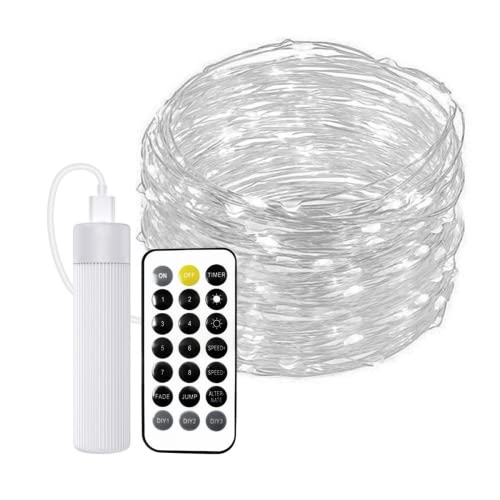 JANDEI - Fairy Lights Micro LED Kaltlicht, 20 Meter, 200 LEDs, mit Fernbedienung, Timer, USB wiederaufladbar (1800MA tragbarer Akku). Innen- und Außendekoration von JANDEI