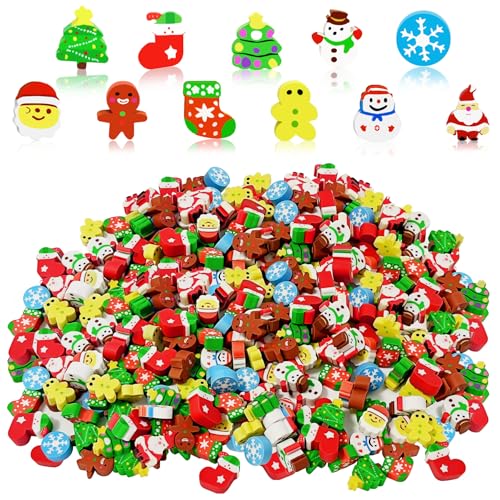 JANYUN 150 Stück Weihnachtsradiergummi für Kinder, lose, niedliche Mini-Radiergummis für Büro, Weihnachtsmann, Schneeflocken, Bleistiftradiergummi, originelle Party-Radierer, für Belohnungen im von JANYUN