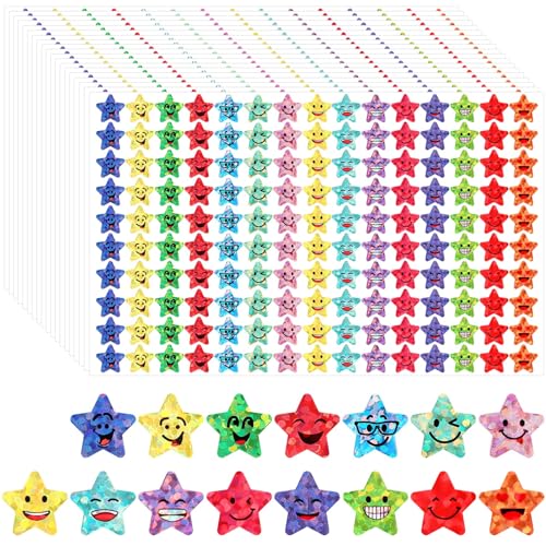 JANYUN Sterne Sticker, 6750 Stück Sterne Aufkleber für Kinder Glitzer Smiley Sticker Kleine Sterne Smiley Aufkleber Belohnungssticker für Schule Lehrer Schüler von JANYUN