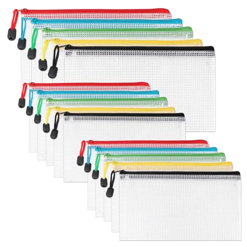 15 Stück Dokumententasche A4+A5+A6,Transparent Wasserdichte Dokumententasche mit Reißverschluss Mesh Zipper Beutel für Datei,Papier,Quittungen, Kosmetika (A4+A5+A6) von JAOMON