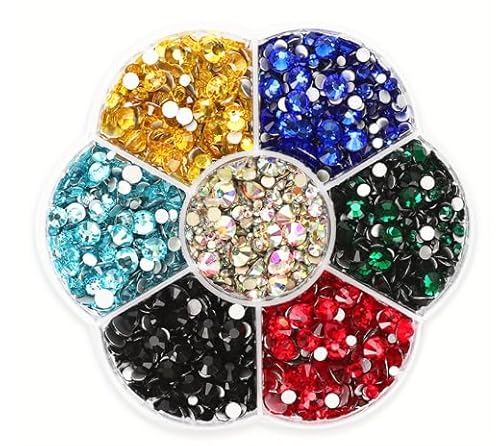 JAONLD 2500 Pcs Hotfix Strasssteine für Textilien Kristall AB zum Basteln 7 Farben 1,5~4,8mm Glitzersteine für Textilien Kristallsteine zum Kleben für Kleidung Schuhe DIY Handwerk Geschenk von JAONLD