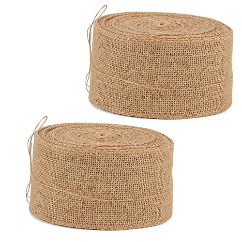 JAPCHET 2 Rollen 15 m Juteband, 8 cm Rustikales Sackleinenband, Jute-Bastelband für Hochzeit, Weihnachten, Party, Dekorationen, Geschenkband von JAPCHET