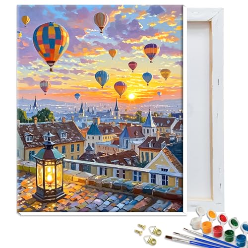 JATOK Malen Nach Zahlen Erwachsene, Paint by Numbers Malen Nach Zahlen, DIY Heißluftballon mit Pinseln und Acrylfarben Handgemalt Ölgemälde Leinwand für Home Decor mit Rahmen (30x40cm/12x16in) von JATOK