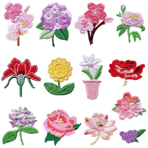 12 Packungen Blumen zum Aufbügeln für Kleidung, bunte Blume, zum Aufbügeln, für Frühling, Sommer, Blumenmotiv, Reparaturflicken zum Aufnähen, bestickte Applikation für Taschen, Kleidung, dekorativ von JATOMSSM