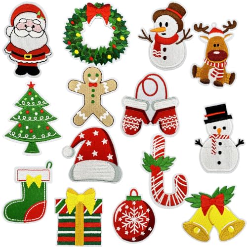 14 Stück Weihnachts-Bügelbilder, Weihnachtsmann, Hirsch, Schneemann, Lebkuchenmann, bestickte Flicken, Weihnachtsflicken zum Aufnähen oder Aufbügeln, bestickt für Weihnachten, DIY, Handwerk, Kleidung, von JATOMSSM