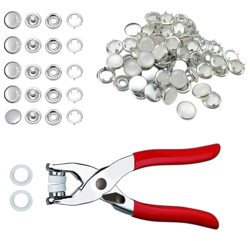 JAUEIVR 120 Sets Druckknöpfe Kit - 100 Sets 10mm Perlmutt + 20 Sets Metall Druckknöpfe mit Verschluss Zange Presswerkzeug Kit zum Nähen Basteln von JAUEIVR