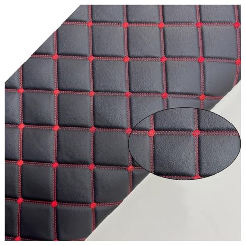 JAVALLIM Kunstleder Gesteppt Kaschiert Meterware 160cm ×100cm, Leder Polsterstoff Stoff für Schrank Ledertasche Autositz Sofa Möbel Repara(Colour: Black (Grey line))(Black (red line),1.6x2m) von JAVALLIM