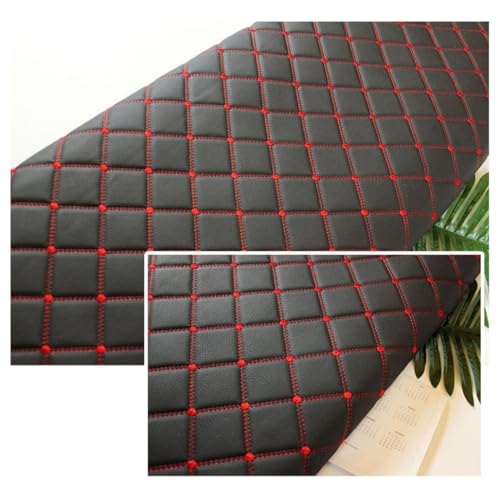 JAVALLIM Kunstleder Gesteppt Kaschiert Meterware 160cm ×100cm, Leder Polsterstoff Stoff für Schrank Ledertasche Autositz Sofa Möbel Repara, Schwarz (rote Linie)(Black (red line),1.6x2m) von JAVALLIM