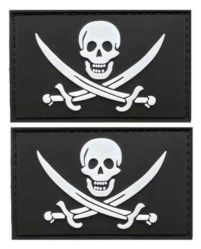 Aufnäher mit Piraten-Jack-Rackham-Flagge, PVC-Gummi, Klettverschluss, für Hüte, taktische Taschen, Jacken, Kleidung, Team-Militär-Patch, 2 Stück von JAVD