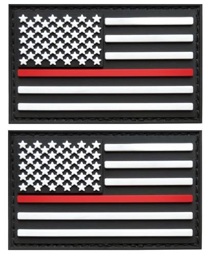 Aufnäher mit amerikanischer roter Linie, Motiv: USA-Flagge, taktischer Aufnäher, PVC-Gummi, Klettverschluss für Hüte, taktische Taschen, Jacken, Kleidung, Team-Militär-Patch, 2 Stück von JAVD