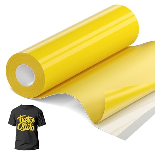 JAVIGA Plotterfolie Textil, 30,5 cm x 10,6 m Gelb Flexfolie Plotter Textil für Cricut und Silhouette Cameo, Bügelfolie für Textilien, Gelb Iron on Folie für DIY Shirts Aufbügeln, Stoffe von JAVIGA