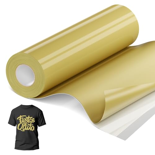 JAVIGA Plotterfolie Textil, 30,5 cm x 10,6 m Gold Flexfolie Plotter Textil für Cricut und Silhouette Cameo, Bügelfolie für Textilien, Gold Iron on Folie für DIY Shirts Aufbügeln, Stoffe von JAVIGA