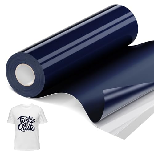 JAVIGA Plotterfolie Textil, 30,5 cm x 10,6 m Marineblau Flexfolie Plotter Textil für Cricut und Silhouette Cameo, Bügelfolie für Textilien, Marineblau Iron on Folie für DIY Shirts Aufbügeln, Stoffe von JAVIGA