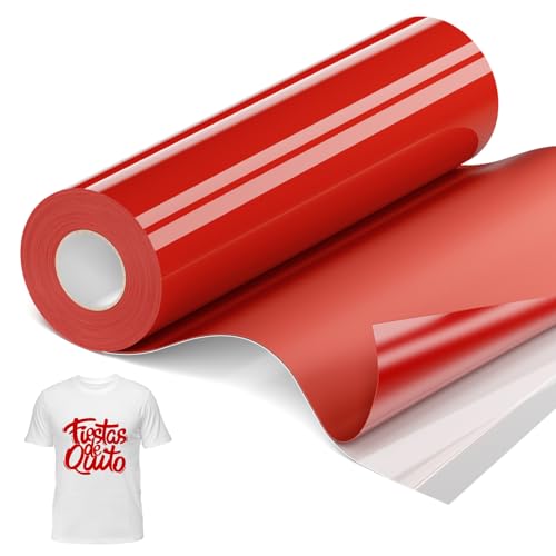 JAVIGA Plotterfolie Textil, 30,5 cm x 10,6 m Rot Flexfolie Plotter Textil für Cricut und Silhouette Cameo, Bügelfolie für Textilien, Rot Iron on Folie für DIY Shirts Aufbügeln, Stoffe von JAVIGA