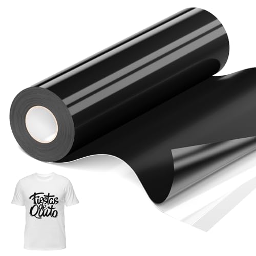 JAVIGA Plotterfolie Textil, 30,5 cm x 10,6 m Schwarz Flexfolie Plotter Textil für Cricut und Silhouette Cameo, Bügelfolie für Textilien, Schwarz Iron on Folie für DIY Shirts Aufbügeln, Stoffe von JAVIGA