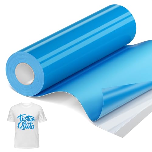 JAVIGA Plotterfolie Textil, 30,5 cm x 10,6 m Seeblau Flexfolie Plotter Textil für Cricut und Silhouette Cameo, Bügelfolie für Textilien, Seeblau Iron on Folie für DIY Shirts Aufbügeln, Stoffe von JAVIGA