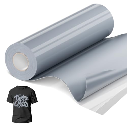 JAVIGA Plotterfolie Textil, 30,5 cm x 10,6 m Silber Flexfolie Plotter Textil für Cricut und Silhouette Cameo, Bügelfolie für Textilien, Silber Iron on Folie für DIY Shirts Aufbügeln, Stoffe von JAVIGA