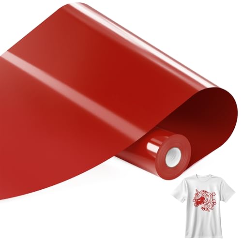 JAVIGA Plotterfolie Textil, 30,5 cm x 7,6 m Rot Flexfolie Plotter Textil für Cricut und Silhouette Cameo, Bügelfolie für Textilien, Rot Iron on Folie für DIY Shirts Aufbügeln, Stoffe von JAVIGA