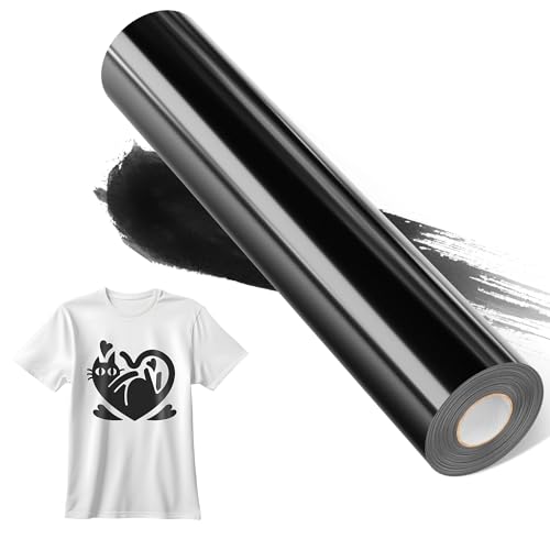 JAVIGA Plotterfolie Textil, 30,5 cm x 7,6 m Schwarz Flexfolie Plotter Textil für Cricut und Silhouette Cameo, Bügelfolie für Textilien, Schwarz Iron on Folie für DIY Shirts Aufbügeln, Stoffe von JAVIGA