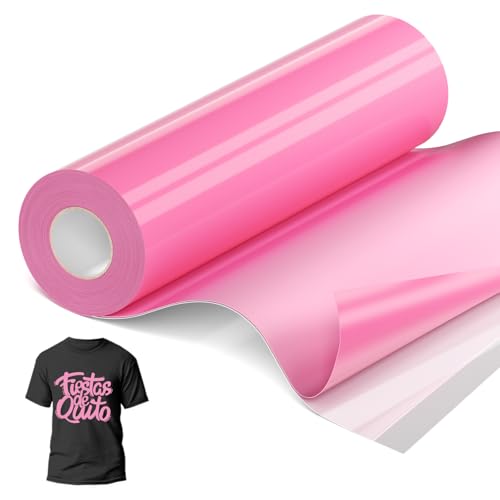 JAVIGA Plotterfolie Textil, 30,5 cm x 10,6 m Rosa Flexfolie Plotter Textil für Cricut und Silhouette Cameo, Bügelfolie für Textilien, Rosa Iron on Folie für DIY Shirts Aufbügeln, Stoffe von JAVIGA