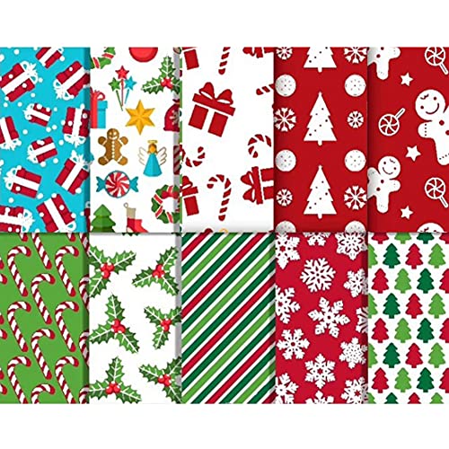 10 Stück Weihnachtsstoffe, 50cmx50cm Patchworkstoff Weihnachtliche Baumwollstoff Quadrate Patchwork Stoffe Quilting Stoff für DIY Quilten von JAWSEU