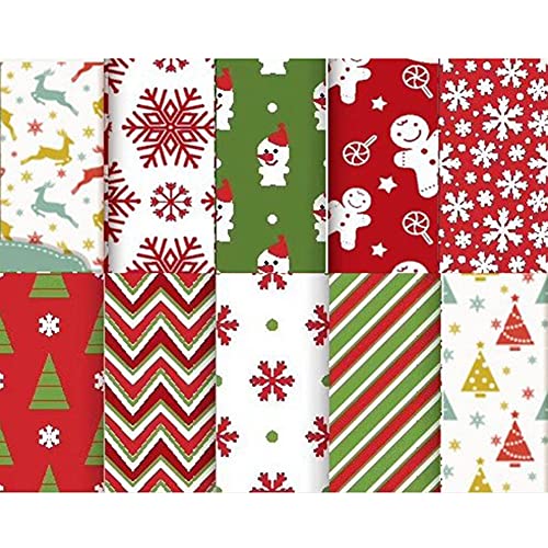 JAWSEU 10 Stück Weihnachtsstoffe, 50cmx50cm Patchworkstoff Weihnachtliche Baumwollstoff Quadrate Patchwork Stoffe Quilting Stoff für DIY Quilten von JAWSEU