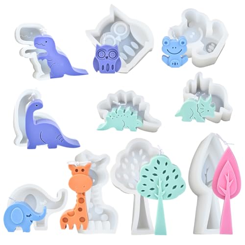 10pcs Tier Epoxidharz Formen Animal Resin Molds 3D Silikonformen Gießform Kerzenform Seifenform 3D Silikon Tiere Epoxidharz Formen Silikon Backform für Kuchen Schokolade Süßigkeiten Pudding von JAWSEU