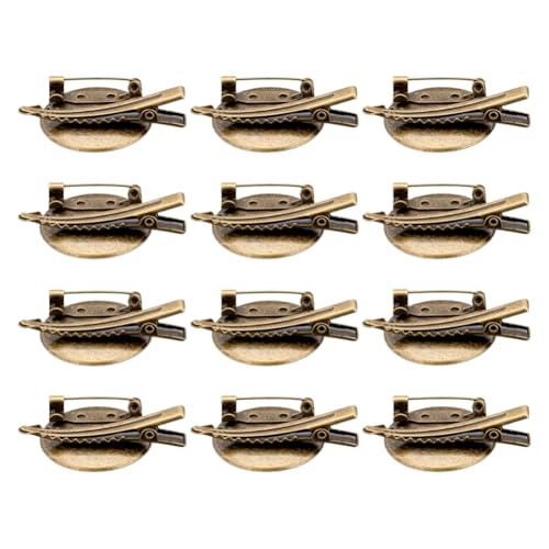 12pcs Brosche Verschlüsse Pin Disk Basis Scheibe Blank Dicke Cabochon Tabletts DIY Rohling Oval Brosche Herstellung Kit Brosche Lünette Tabletts für Abzeichen DIY Schmuck Handwerk Zubehör von JAWSEU