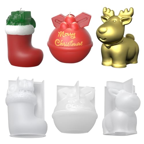 3pcs Kerzen Gießform Weihnachten Elch Kerzenform 3D Silikon Kerzenformen DIY Kerzenherstellung Form Weihnachten Kerzengießform Teelichthalter Silikonform Aroma Kerzenform DIY Weihnachten Deko von JAWSEU