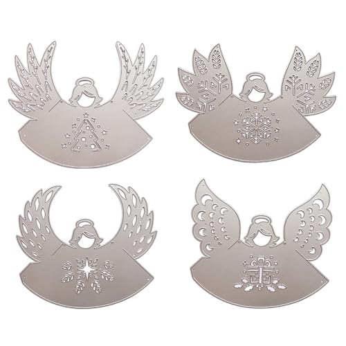 4PCS Stanzschablonen Weihnachten 3D Engel Prägeschablonen Laterne Windlicht Stanzbögen Stanzformen Weihnachten Metall Engel Stanzformen für Weihnachtliche Anhänger Baumschmuck Bastelarbeiten von JAWSEU