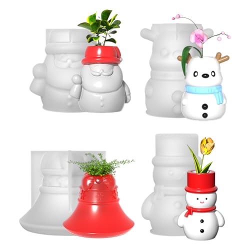 4pcs 3D Weihnachts Silikonformen Gießformen Kerzenhalter, Weihnachtsbaum Teelichthalter Kerzenformen, Weihnachten Santa Zwerg Silikonform Seifenform Epoxidharz Kerzen Formen für Duftkerzen von JAWSEU