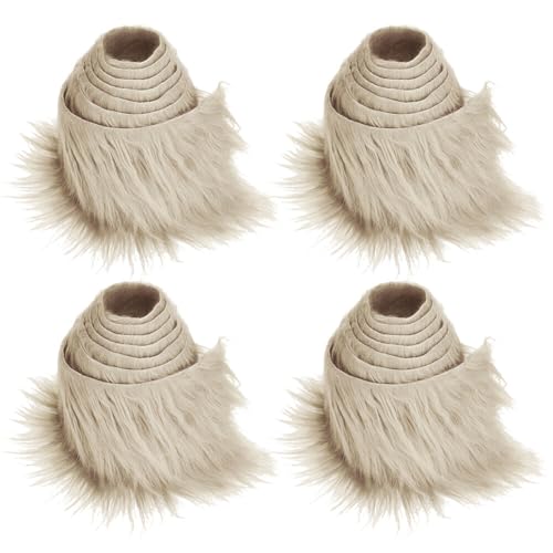 4pcs Plüsch Pelzstoff Vorgeschnittene Streifen Kunstfell, Fell Flauschiges Plüsch Handwerksfell zotteligen Pelz Stoff Schnitte flauschige Pelz Patches für Zwerg DIY Basteln, 1.5mx10cm Khaki von JAWSEU