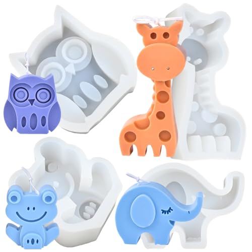 4pcs Tier Epoxidharz Formen Animal Resin Molds 3D Silikonformen Gießform Kerzenform Seifenform 3D Silikon Tiere Epoxidharz Formen Silikon Backform für Kuchen Schokolade Süßigkeiten Pudding von JAWSEU