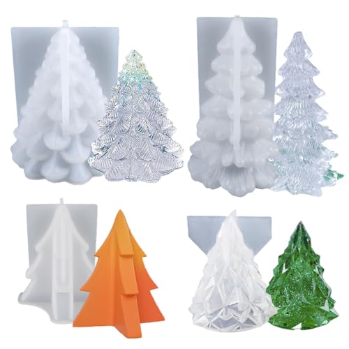 4pcs Weihnachtsbaum Kerzengießform, Weihnachtsbaum Silikonform 3D Kerzen Gießform DIY Silikonform Tannenbaum Silikonformen Weihnachtsbaum Kerzengießform Kerzenherstellung DIY Aromatherapie von JAWSEU