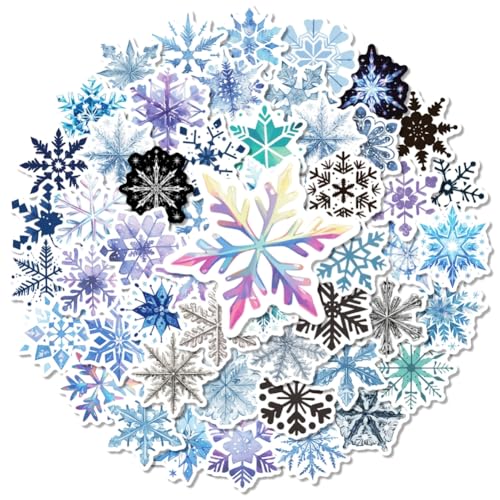 50pcs Schneeflocke Aufkleber, Weihnachten Glitzer Aufkleber Winter Schneeflocken Schnee Sticker Deko Aufkleber Weihnachten Sticker für Fahrrad Laptop Skateboard Motorrad Graffiti Wasserflasche von JAWSEU