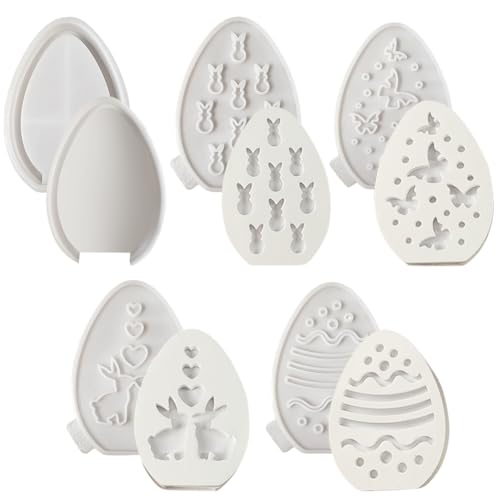 5pcs Ostern Silikonform Ostereier Epoxidharz Formen Hasenei Formen Kaninchen DIY Silikon Gießform Kaninchen DIY Silikon Gießform Eier Silikonformen für Kunstharz Harz Gießen Basteln Osterdeko von JAWSEU