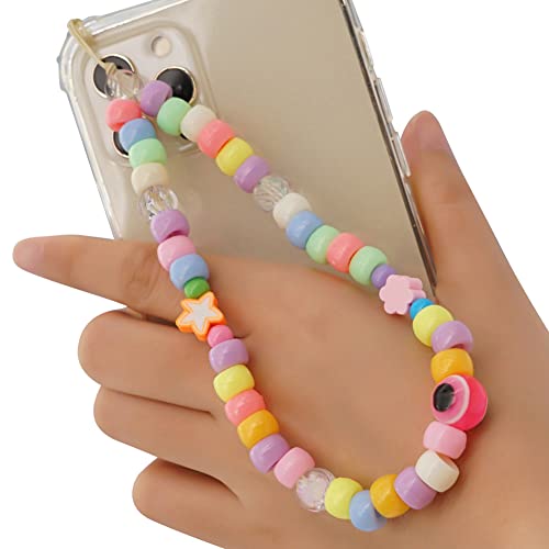 Handschlaufe für Telefon, Anti-Verlorene Handykette Straps Vintage Neue Acryl Lächeln Stern Perlen Kette Bunte Perlen Strap für Mobile Phone Lanyard Wrist Strap Schmuck Hängen Chian für Frauen von JAWSEU