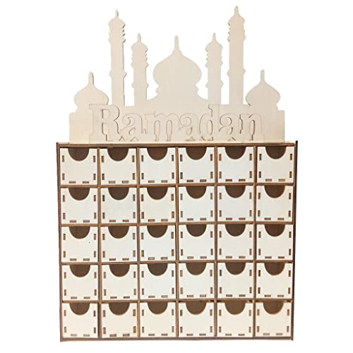 Holz Ramadan Countdown Kalender 30 Tage Eid Mubarak Adventskalender mit Schubladen, Holz Ramadan Adventskalender Kirchen Desktop Kalender wiederverwendbarer Kalender Ramadan Eid Decor Geschenk von JAWSEU