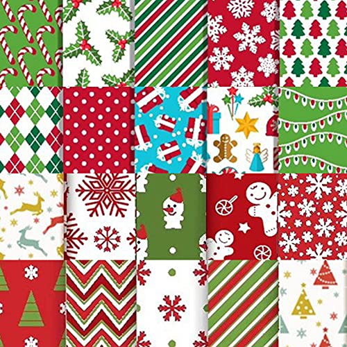 JAWSEU 20 Stück Weihnachtsstoffe, 25x25cm Patchworkstoff Weihnachtliche Baumwollstoff Quadrate Patchwork Stoffe Quilting Stoff für DIY Quilten von JAWSEU