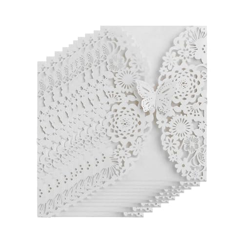 JAWSEU 25pcs Hochzeit EinladungsKarten, Retro Hochzeitseinladung Hochzeitsparty Einladungskarten Elegante Blume Spitze Glückwunsch Einladung Karten Pocketfold Hochzeitskarte blanko für Hochzeit von JAWSEU