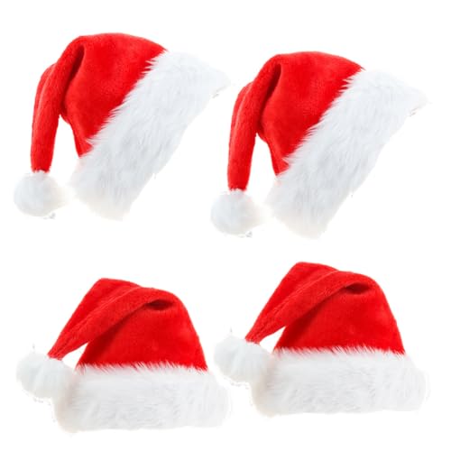 JAWSEU 4pcs luxuriöse Weihnachtsmütze Rot Nikolausmütze Damen Herren Rot Nikolausmütze Warm weihnachtsmann mütze Klassischer Rot nikolaus mütze Neujahr Santa Mütze Kinder Erwachsene Partymütze von JAWSEU