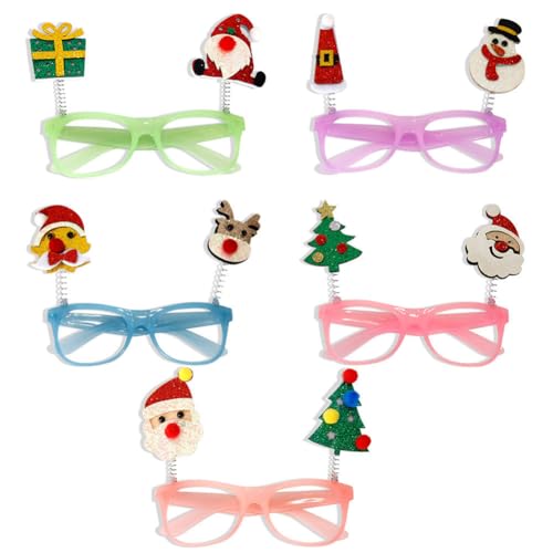 JAWSEU 5 Stück Weihnachten Brille Rahmen, Weihnachten Brillengestell Lustige Weihnachtsbrillen, Weihnachtsbrillen Kreative Lustige zum Weihnachten Party Deko Foto Requisiten für Erwachsene Kinder von JAWSEU