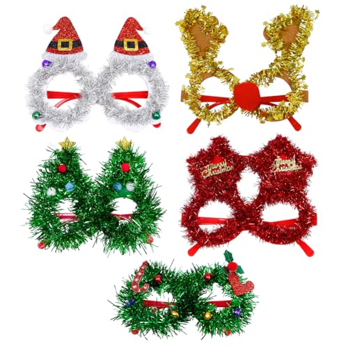 JAWSEU 5pcs Weihnachtsbrille, Weihnachten Glitter Party Brillen Lustige Partybrillen für Weihnachtsparty Weihnachten Brille Rahmen Weihnachtsgeschenke Weihnachten Foto Zubehör für Kinder Erwachsene von JAWSEU