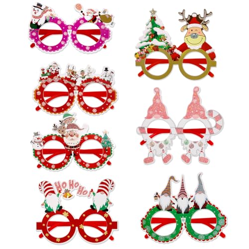 JAWSEU 7pcs Weihnachtsbrillen Set Lustig Weihnachtsbrillengestell Neuheit Weihnachts Partybrille Karneval Photo Booth Requisiten Lustige Brillen Weihnachts Kostüm Dekoration für Kinder Erwachsene von JAWSEU