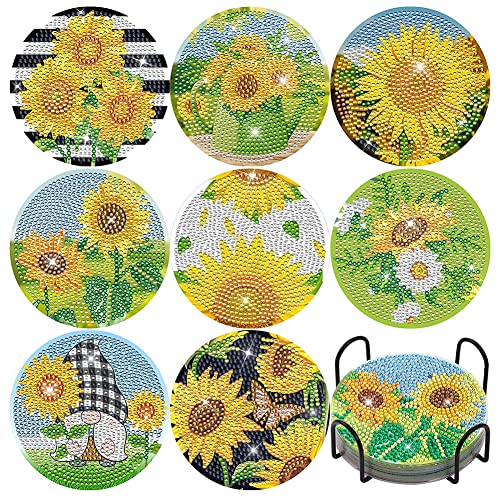 JAWSEU 8 Stück Diamond Painting Untersetzer mit Halter, Diamond Art Untersetzer, 5D Diamant Glasuntersetzer Getränke Coasters Diamant-Malerei Kunsthandwerk Zubehör für Erwachsene Kinder von JAWSEU