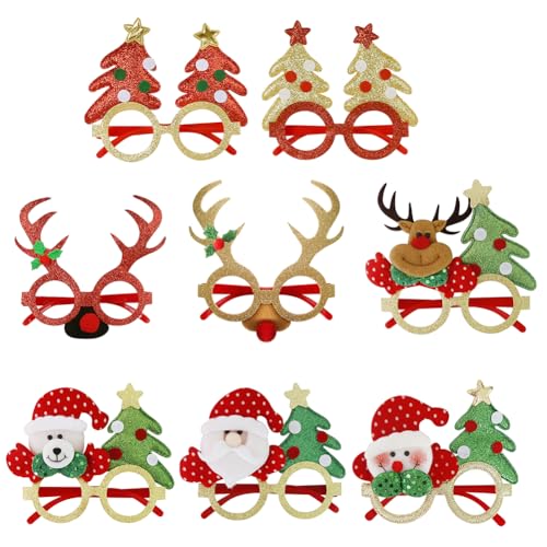 JAWSEU 8pcs Weihnachtsbrillen Partybrillen Lustig Weihnachtsbrillengestell Neuheit Weihnachten Brillen Party Gläser Cartoon Nette Kinder Partybrillen Lustige Brille für Partydeko Foto Zubehör von JAWSEU